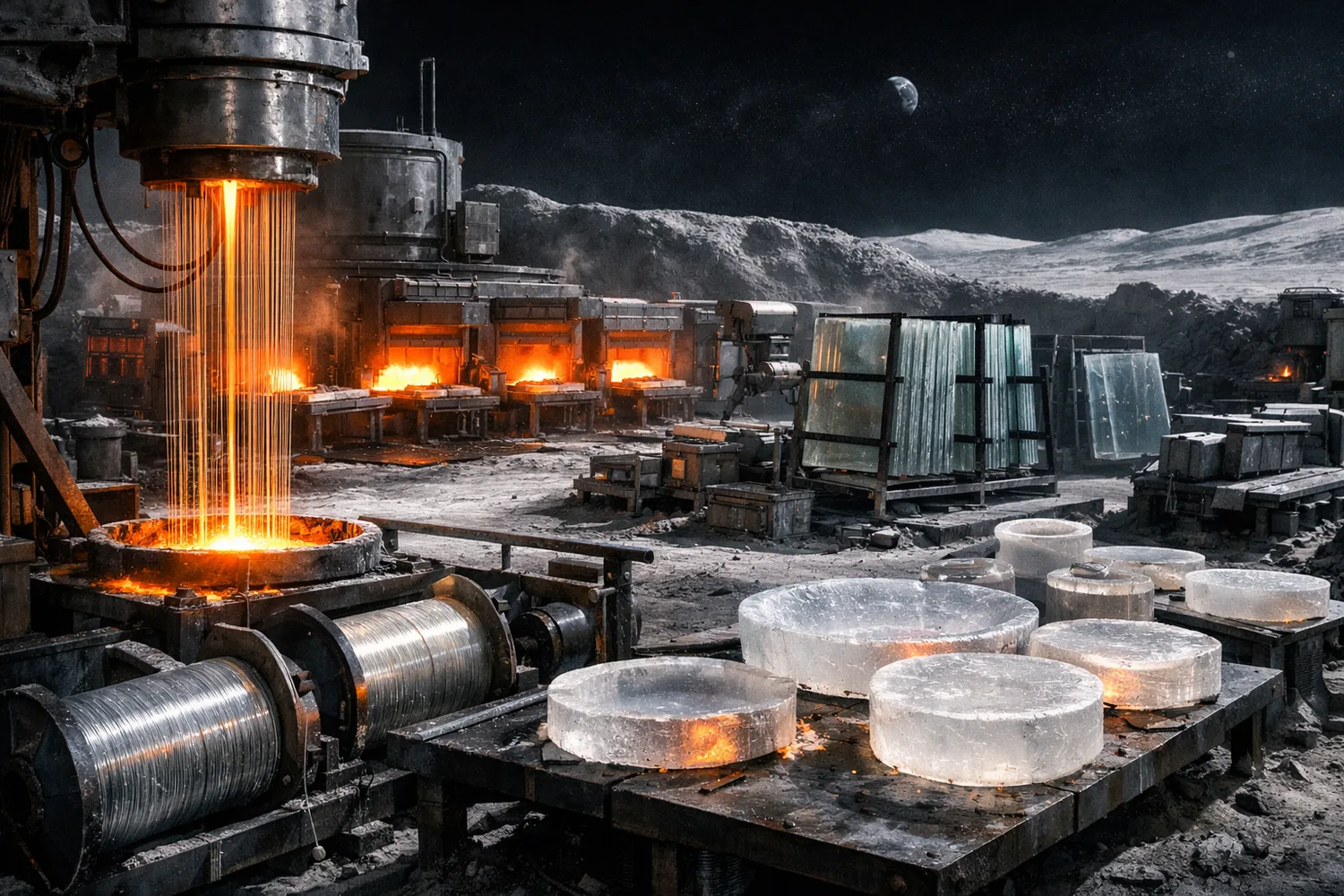 Lunar sorting line using magnetic and electrostatic separation on dry regolith feed